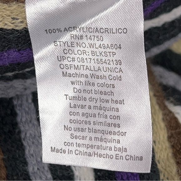 Striped Scarf With Fringe Accent Knit Womens Brown Ton Black Purple - Picture 10 of 13